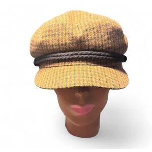 Brixton Fiddler Newsboy Cap Mustard Brown Plaid Tweed Hat Large Braided Trim